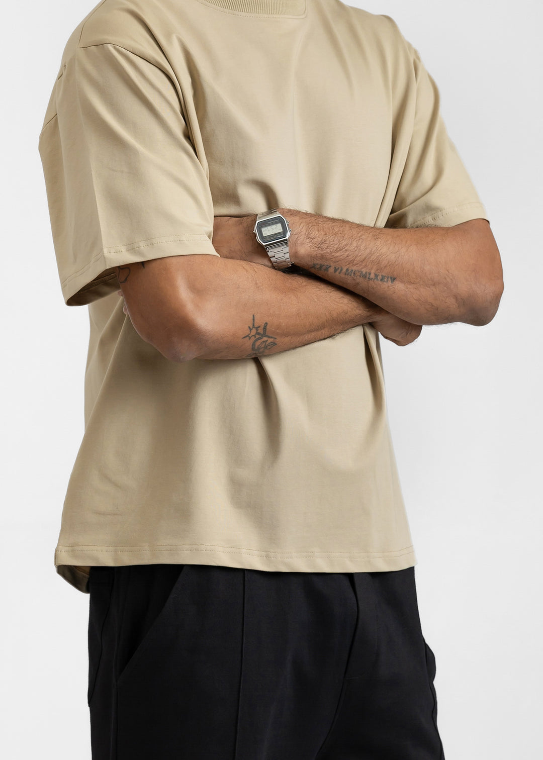 Stretch Box-Fit T-shirt — Beige